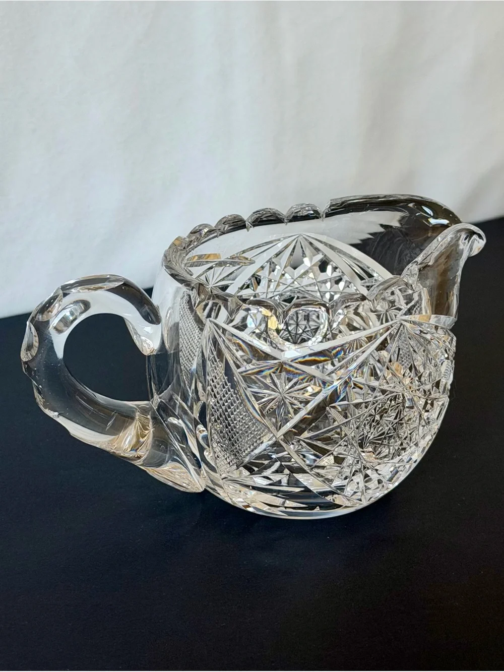 Antique American Brilliant Period Cut Glass Crystal  Pitcher Creamer